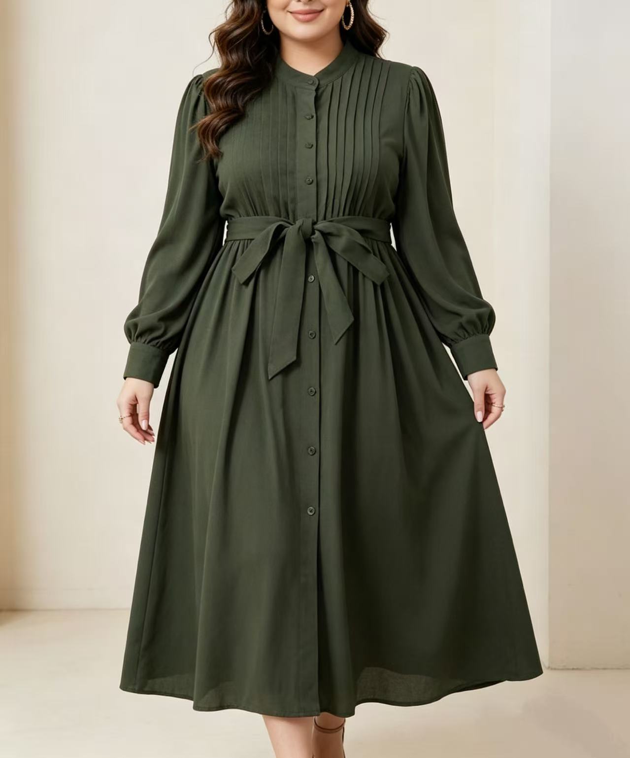 Corset Waist Cinch - Robe longue plissée vert armée pour