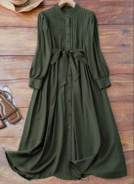 Robe longue plissée vert armée - Corset Waist Cinch avis et prix